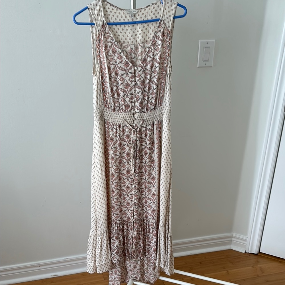 Lucky Brand Cream and Brown Printed Sleeveless Maxi Dress